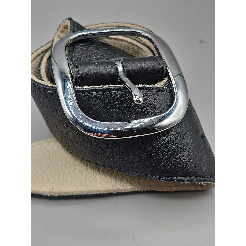 Crescent Reversible Black Tan Soft Leather Belt Size 35 Hand Made In USA 1.75